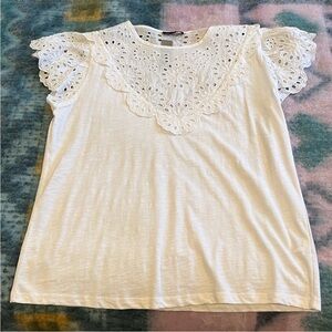 J.Crew Eyelet Flutter Sleeve Tee Large NWT